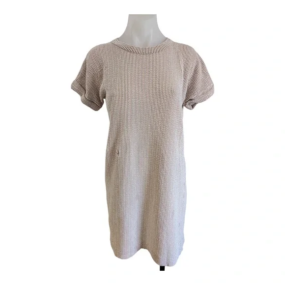 Club Monaco | Dresses | Club Monaco Size Medium Striped Sheath Mini Dress  Tan White Short Sleeves | Poshmark